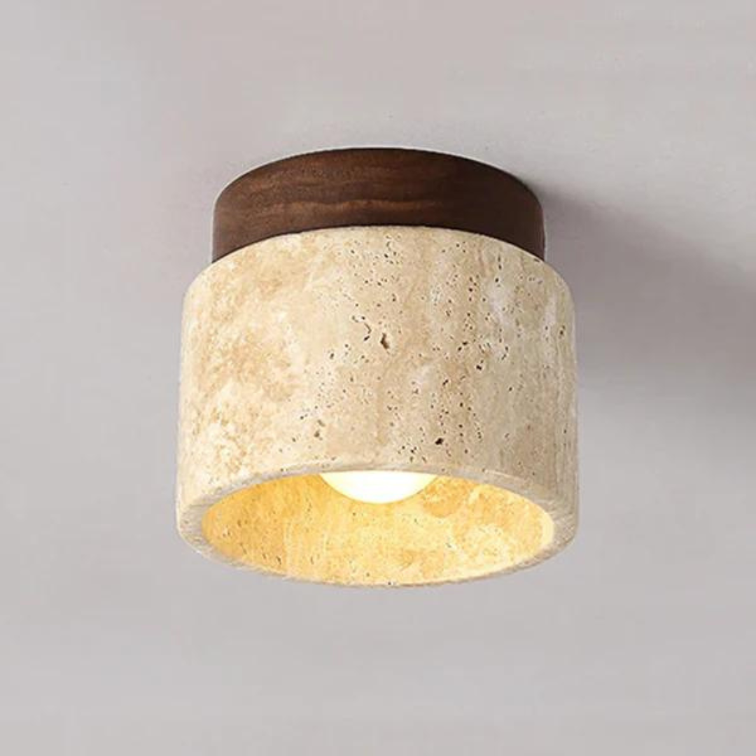 Japandi plafondlamp met steen en hout voor tijdloze elegantie