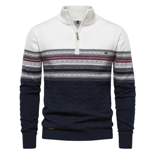 Luxe herensweater met kabelpatroon en kwartrits