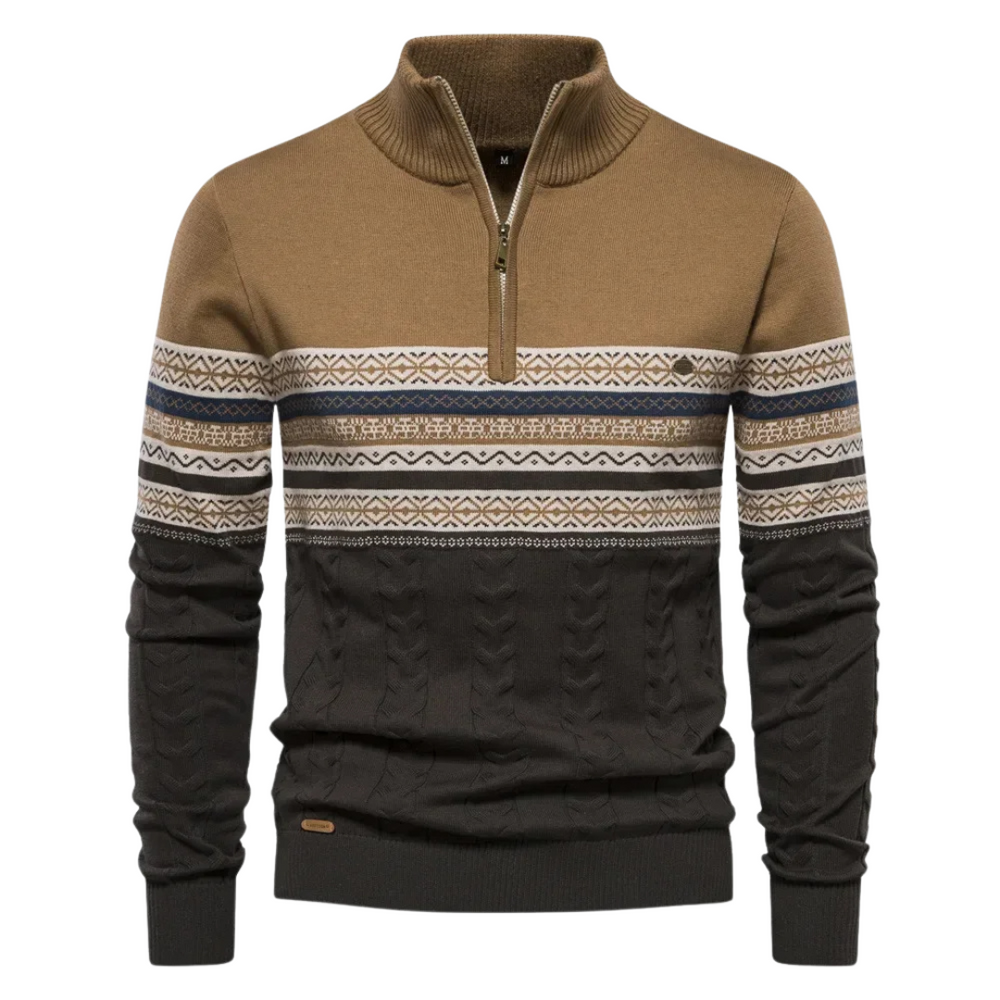 Luxe herensweater met kabelpatroon en kwartrits