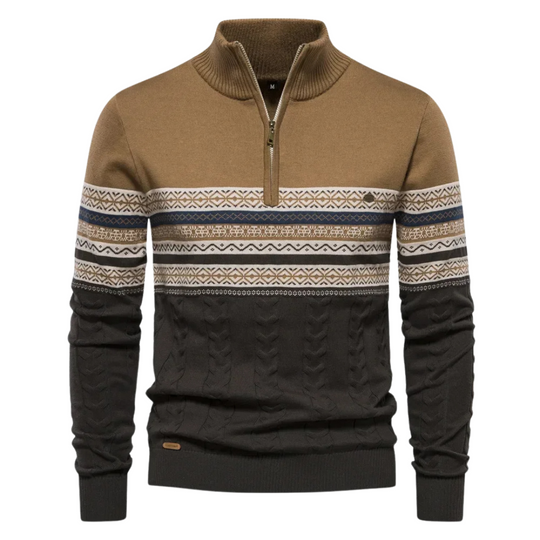 Luxe herensweater met kabelpatroon en kwartrits