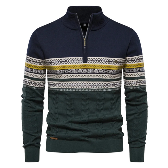 Luxe herensweater met kabelpatroon en kwartrits