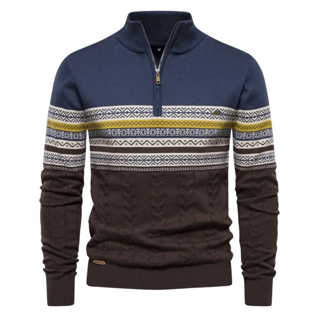 Luxe herensweater met kabelpatroon en kwartrits