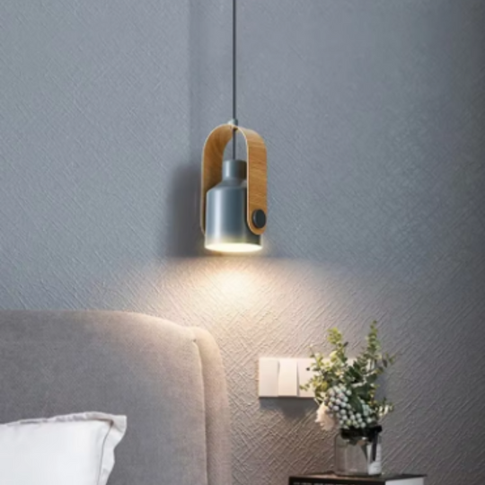 Elegante hanglamp van hout en metaal met verstelbare hoogte