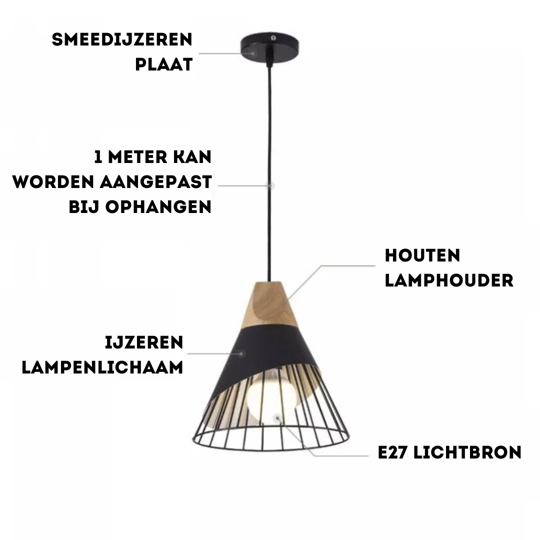 Industriële Houten Hanglamp in Scandinavische Stijl