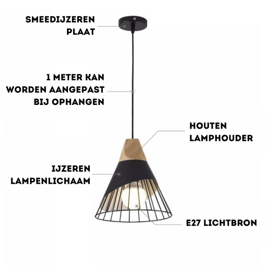 Industriële Houten Hanglamp in Scandinavische Stijl