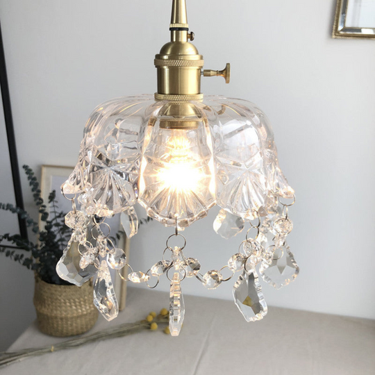 Vintage Kristallen Hanglamp met Glassteen