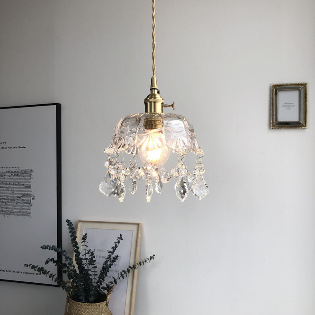 Vintage Kristallen Hanglamp met Glassteen