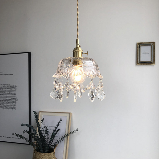 Vintage Kristallen Hanglamp met Glassteen