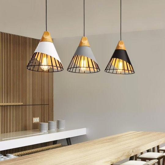 Industriële Houten Hanglamp in Scandinavische Stijl