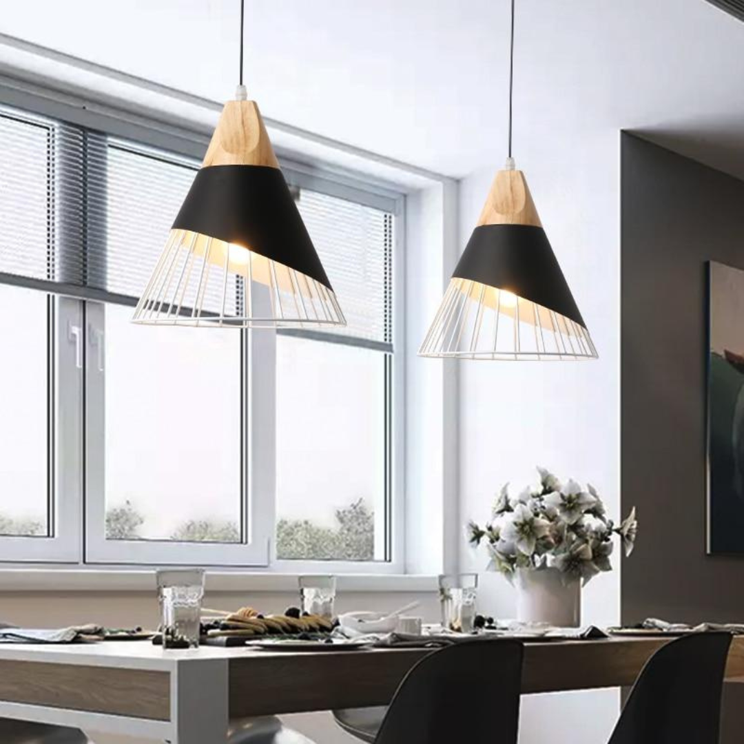 Industriële Houten Hanglamp in Scandinavische Stijl