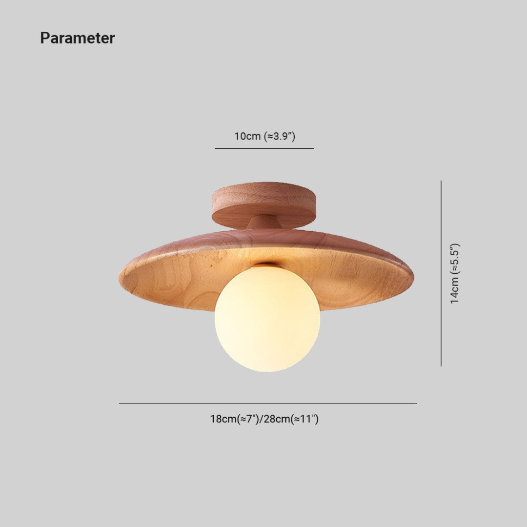 Ronde Plafondlamp van Hout en Glas voor Slaapkamer