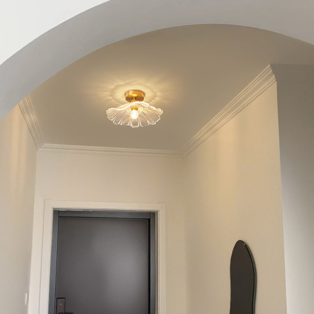 Art Deco Bloemvormige Plafondlamp van Glas voor Woonkamer