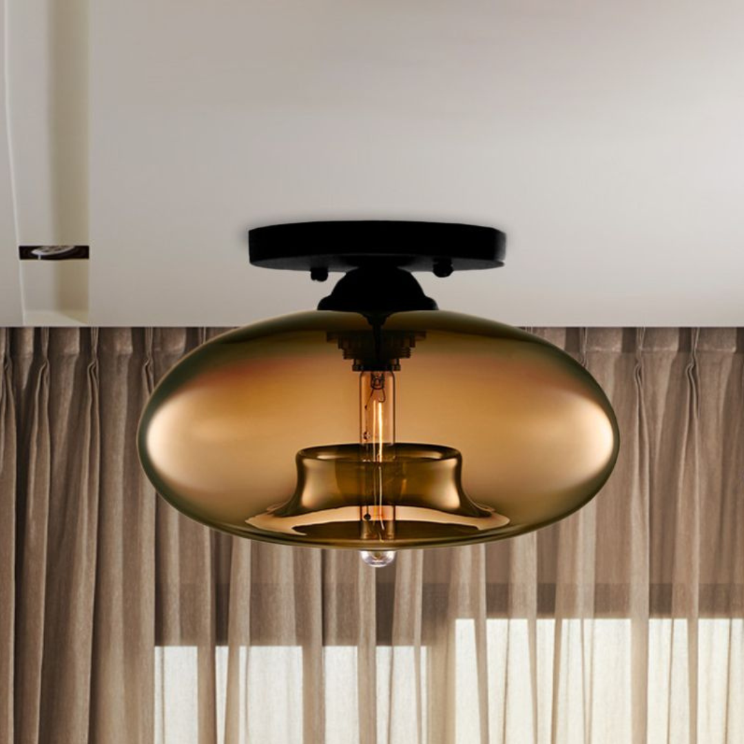 Industriële Art Deco Plafondlamp met Glas voor Woonkamer