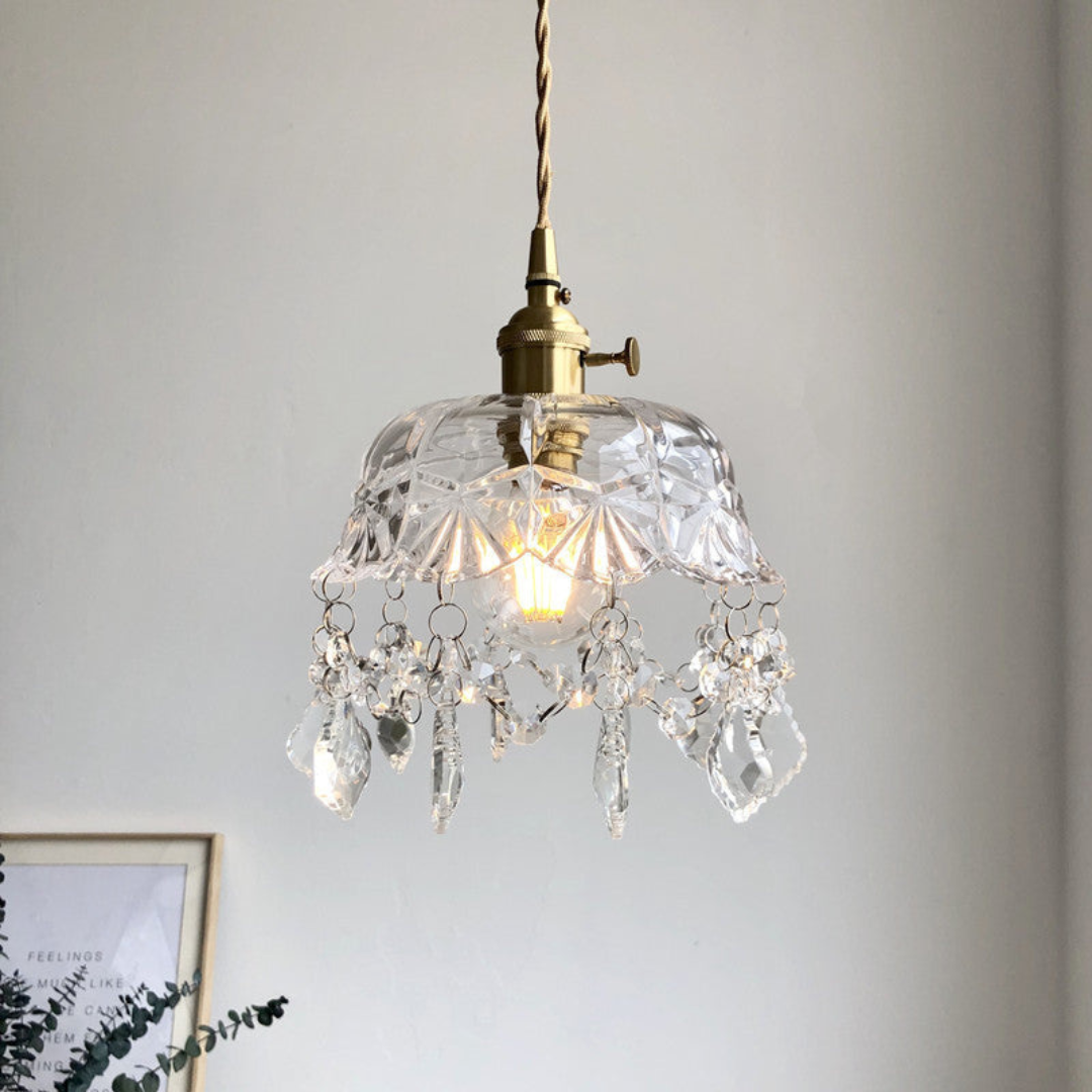 Vintage Kristallen Hanglamp met Glassteen