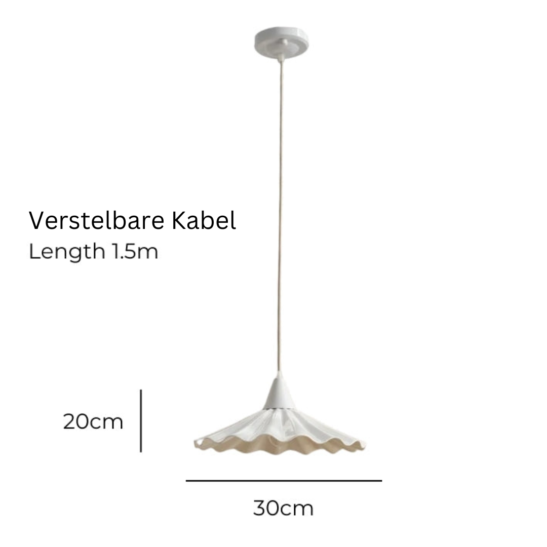 Witte Keramische Hanglamp met Geribbelde Kap